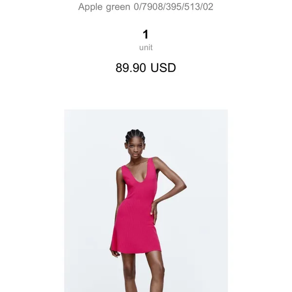 Zara Fuchsia Pink Ribbed Mini Dress NWT Size M Sleeveless V Neck Fit & Flare - Image 7