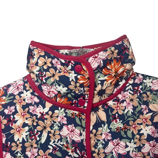 NWT Dokotoo Floral Quilted Puffer Vest Navy Burgundy Trim Snap Front‎ Sz XL - Image 3