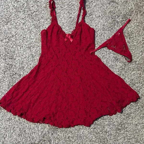 Red Lace Babydoll Lingerie with Bow Accent - Image 8
