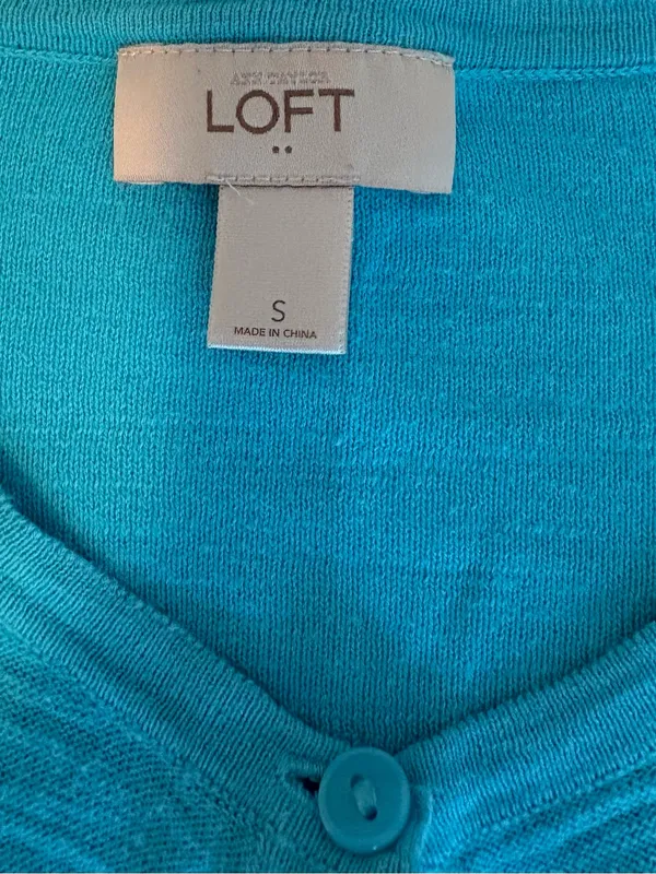 LOFT Teal Crewneck Button Cardigan - Image 6