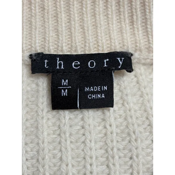 Theory Womens Wool Cashmere Ribbed Knit Crewneck Sweater‎ Cream Ivory Size M - Image 8