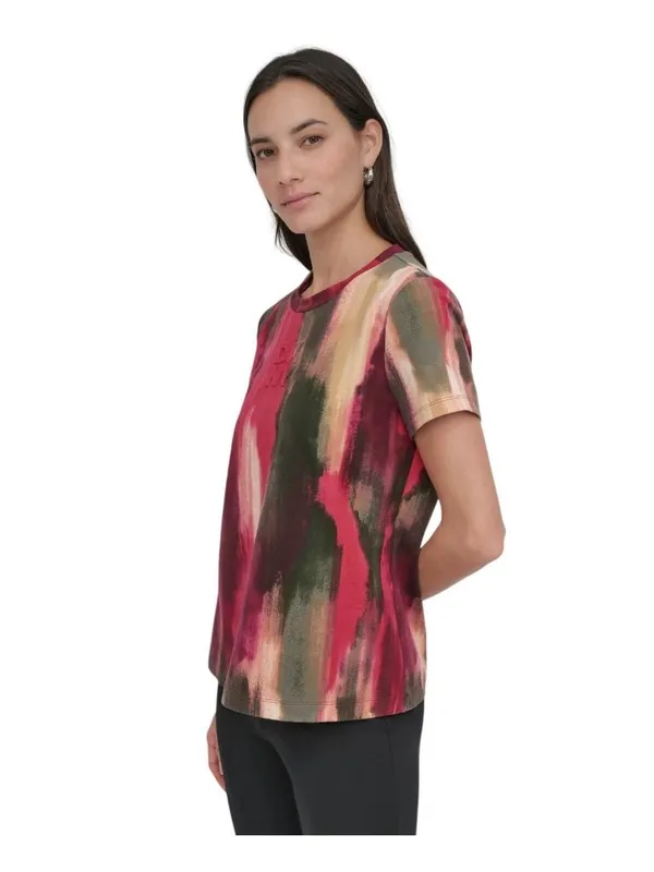 NWT DKNY Print Logo Embossed T-Shirt P5EHXWNA June Brush Stroke Red Multi S - Image 3