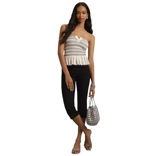 Maeve Smocked Split Tube Top White and Black Cropped Size XLarge Euro Summer - Image 4