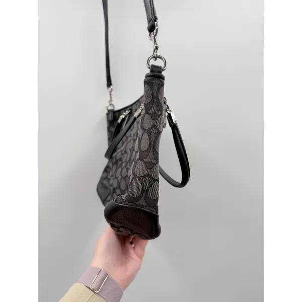 Coach Kelsey Satchel‎ Crossbody Bag Black Signature Canvas Shoulder Purse - Image 5