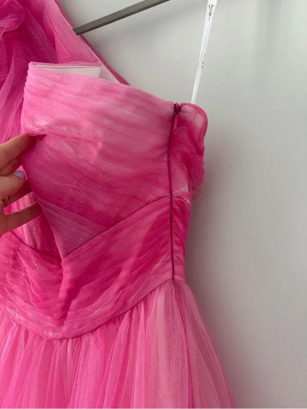 MAC DUGGAL 20377 Hot Pink Ombre Glitter One Shoulder Tulle Ball Gown Prom 6 - Image 4