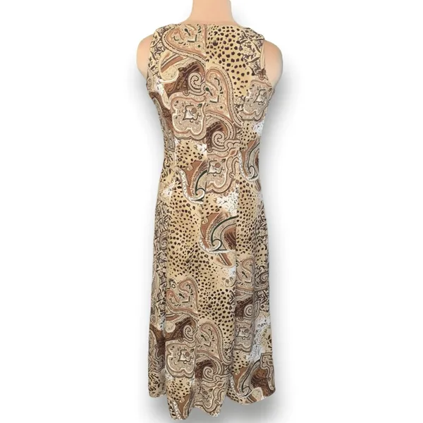 Vintage Dress Brown Leopard Animal Print‎ Paisley Sleeveless Maxi Boho Grunge - Image 2
