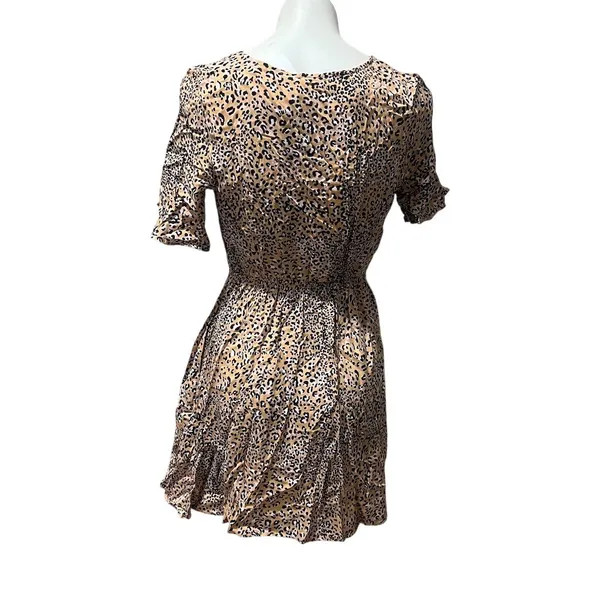 By Together Mini Dress Womens M Beige Leopard Print Tie-Front V-Neck - Image 3