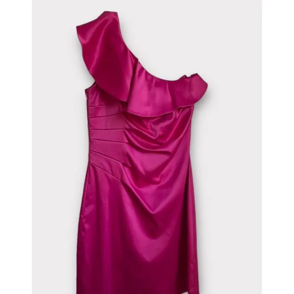 Laundry by Shelli Segal‎ Ruffled One-Shoulder satin mini Dress barbie pink - Image 3