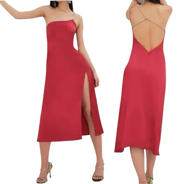 For Love And Lemons Elora Midi Slip Dress Red Rhinestones Size Small NWT - Image 5