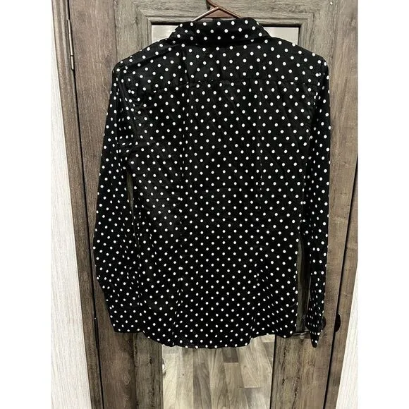 Ralph Lauren Polka Dot Long‎ Sleeve Button Front Shirt BLACK Size 4 - Image 4