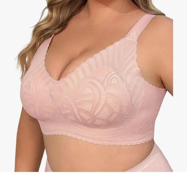 Pink Lace bra no Underwire Full coverage Bralette Padded Bra size Large 32D-34C - Image 2