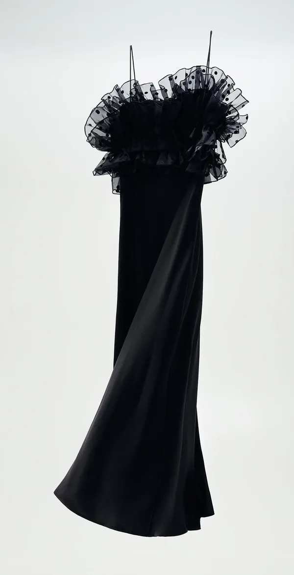 Black Contrast Camisole Combination Dress - Image 5
