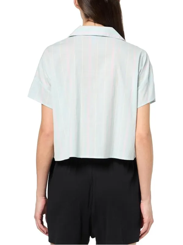 New Florence By Mills Cotton Stripe Short Sleeve Button Top Size Small Seagrass - Image 2