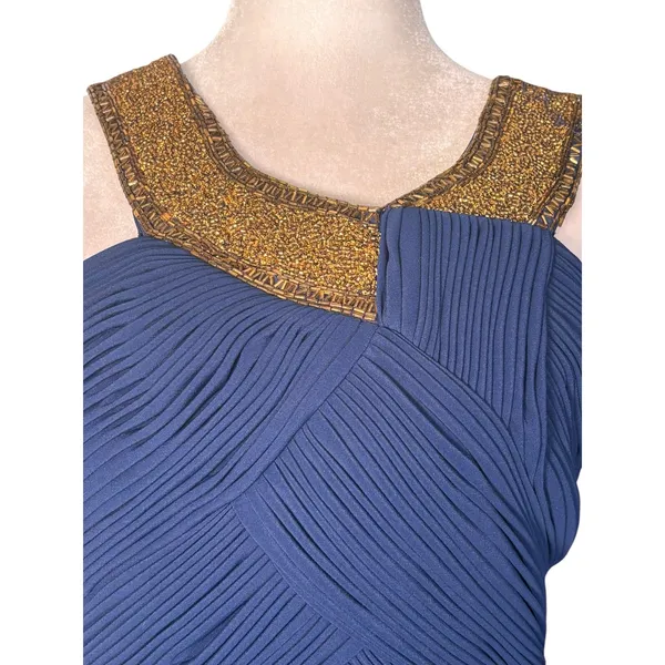 Vintage Navy Blue Beaded Evening Gown Art Deco Formal Maxi Dress Wedding Guest - Image 3