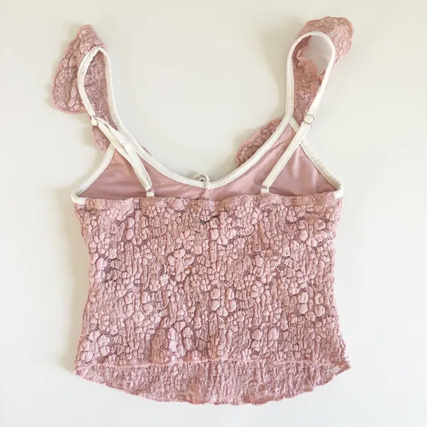 Edikted Womens Pink Girly Contrast Sheer Lace Coquette‎ Ruffle Cami Top Size XS - Image 6