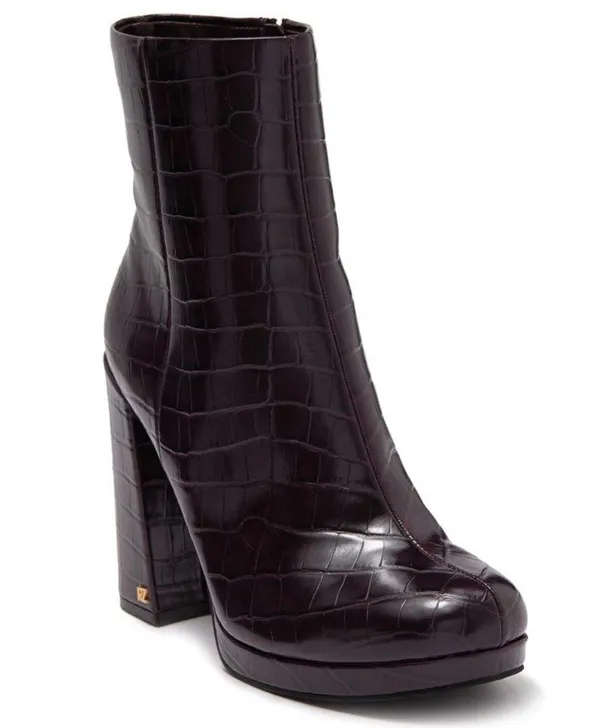 NEW RACHEL ZOE Maya Platform Bootie Crocodile Embossed In Deep Mahagony - Image 4