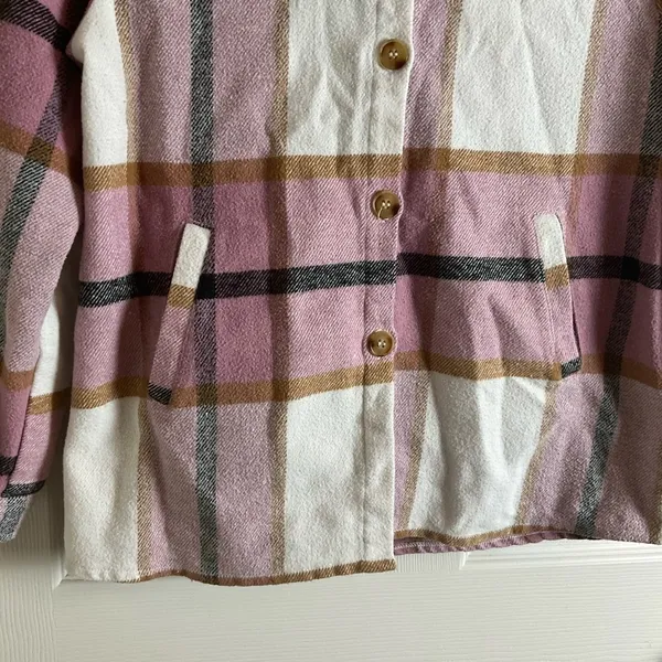 Pink Plaid Hooded Button - Image 4
