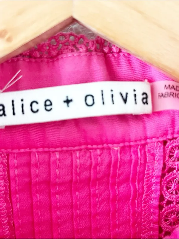 Alice + Olivia Clark Pink Embroidered Crochet Lace Tiered Mini Dress - Image 4