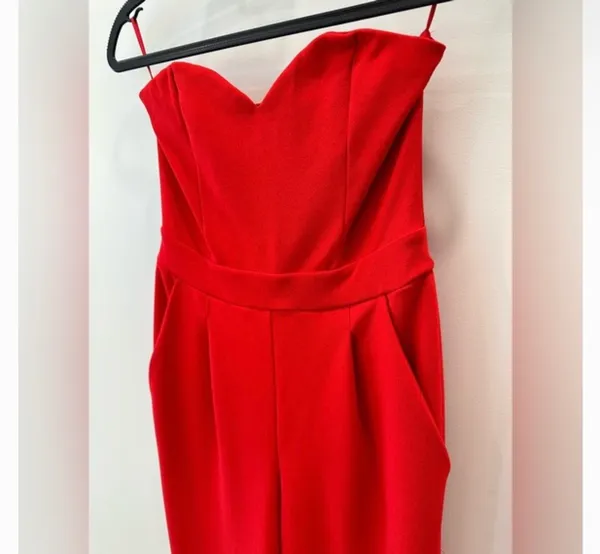 Express Jumpsuit Red Strapless - Image 9