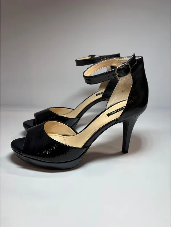Alex Marie Women’s 9M Black Patent Peep Toe Ankle Strap Platform Heels - Image 4