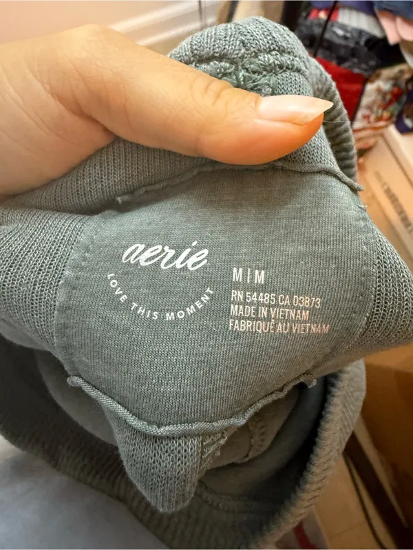 Aerie Olive Green Textured V-Neck Oversized Sweatshirt - Image 3