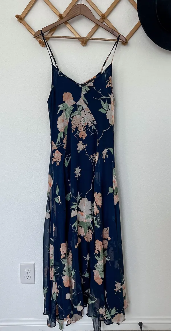 Lulus Feeling Freesia Navy Blue Floral Print Handkerchief Hem Maxi Dress - Image 2