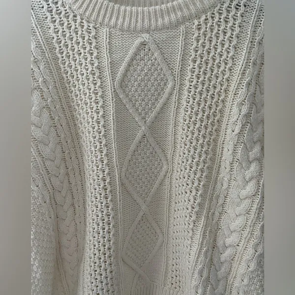 Madewell Oversized Cable Knit Sweater L Cream Ivory Fisherman Preppy Cotton - Image 6