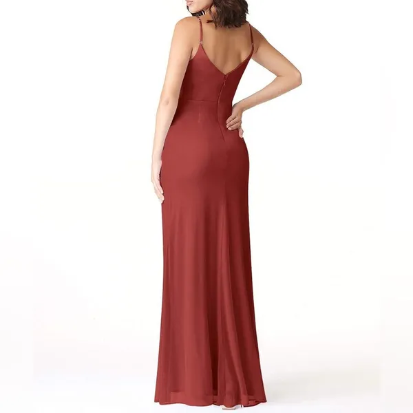 Azazie Deandra Rust Full Length Chiffon Bridesmaid Dress - Image 4