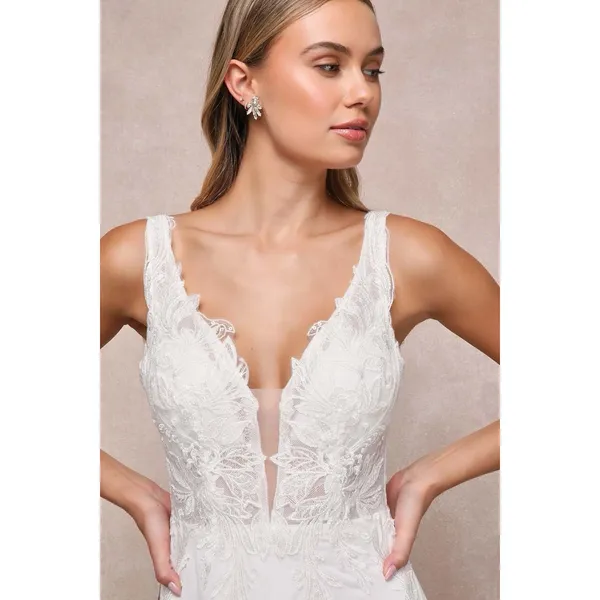 Lulus Forever Promised White Chiffon Embroidered Sequin Maxi Dress Size Medium - Image 3