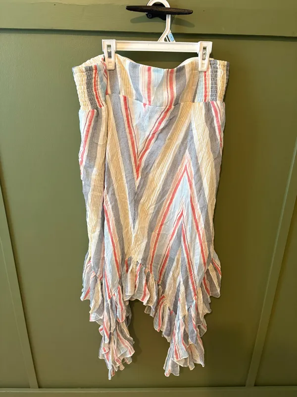 Versona Multicolor Striped Asymmetrical Ruffle Skirt  - Image 4