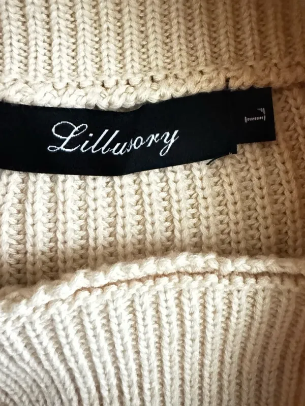 Lillusory Cotton Beige Knitted Cozy Neutral Knit Sweater Dress Size Large A1 - Image 9