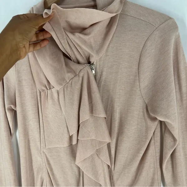Elegant Lightweight‎ Cotton Blend Ballet Pink Ruffle Zip Front Cardigan Size M - Image 4
