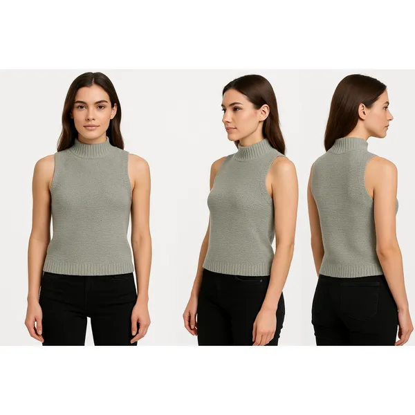 Miou Muse Top‎ Womens Size Medium Grey Sleeveless Mock Neck Ribbed Knit - Image 2