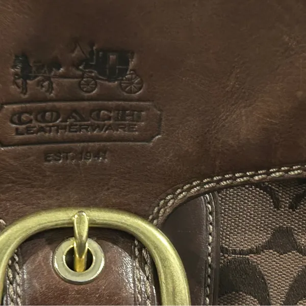 Coach Brown Leather and Canvas Shoulder Bag - Image 5