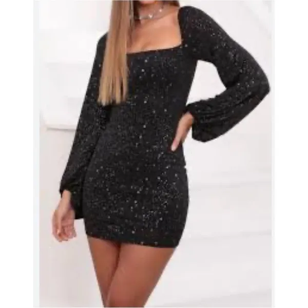 Lucy In The Sky Black Rhinestone‎ Puff Sleeve Bodycon Mini Dress Small - Image 8