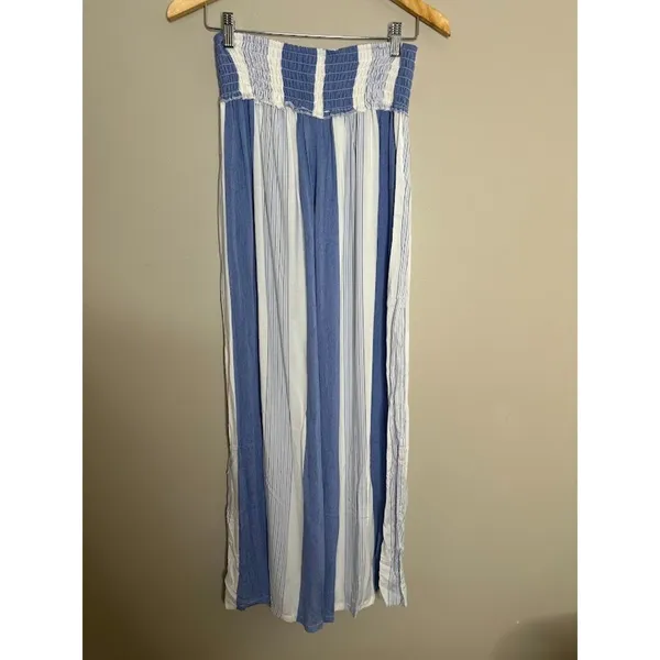 Ocean Drive Striped Wide Leg‎ Pants Smocked Waist Blue White Boho Beachy Medium - Image 4