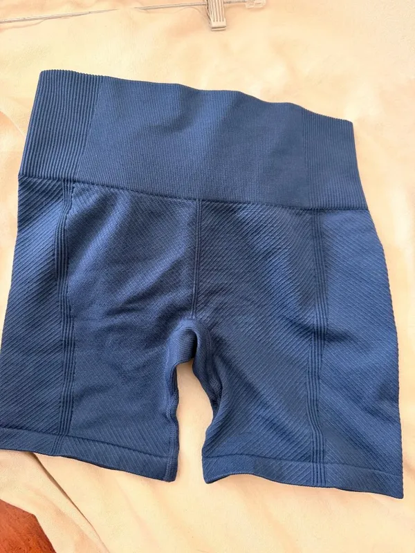 New Balance S Womens Seamless High-Waist Biker Shorts Navy Blue Size S Ribbed Te - Image 6