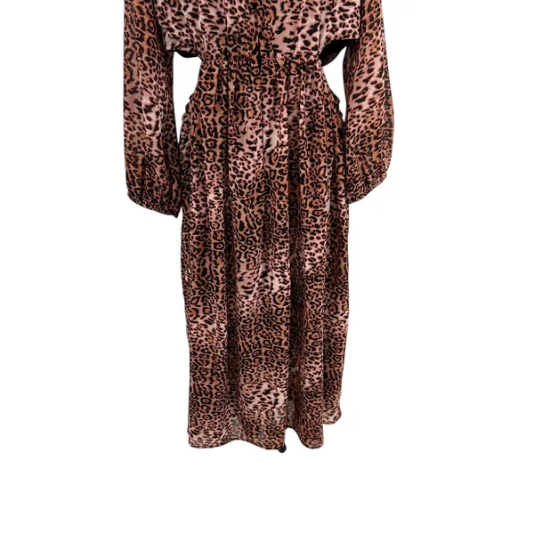 Anthropologie Ranna Gill Dress Midi Leopard‎ Print Cut Out Long Sleeve Size XL - Image 12