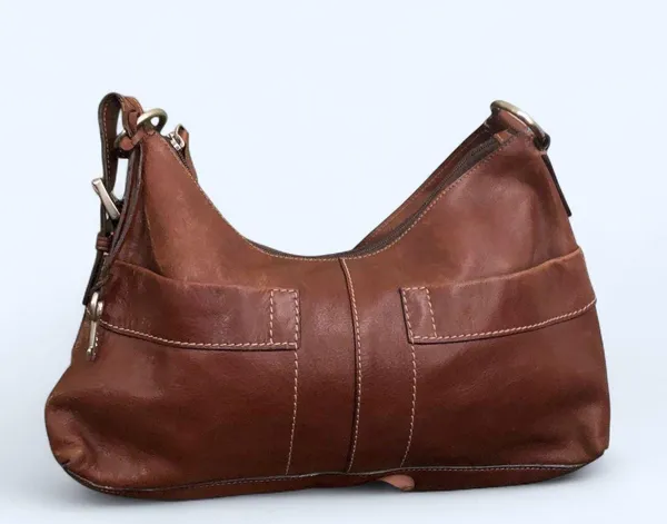 FOSSIL Vintage Y2K Brown leather baguette shoulder hobo hand bag purse boho satchel cargo pockets #grunge #whimsygoth #preppy #officesiren - Image 2