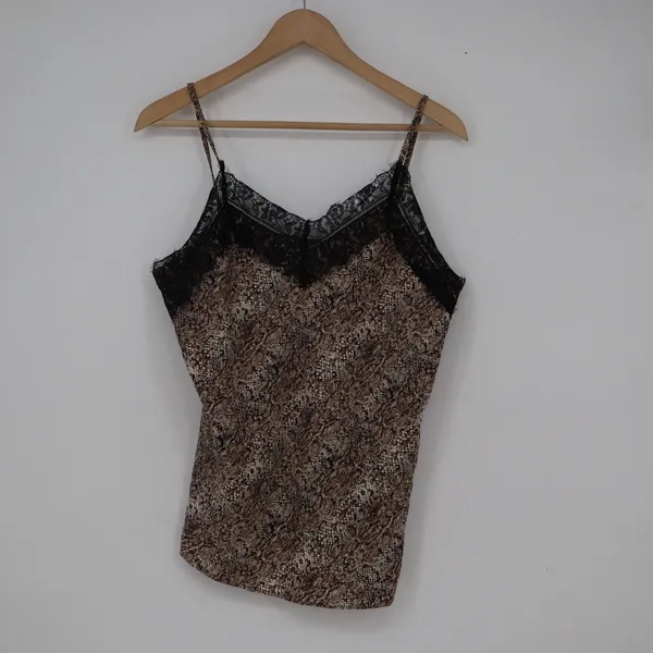 Violette Snakeskin Print Lace Trim Camisole Tank Top Brown Black Large - Image 2