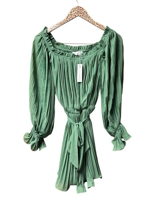 NEW Baltic Born Aubrey Off the Shoulder Pleated Mini Dress Green Large L NWT - Image 5