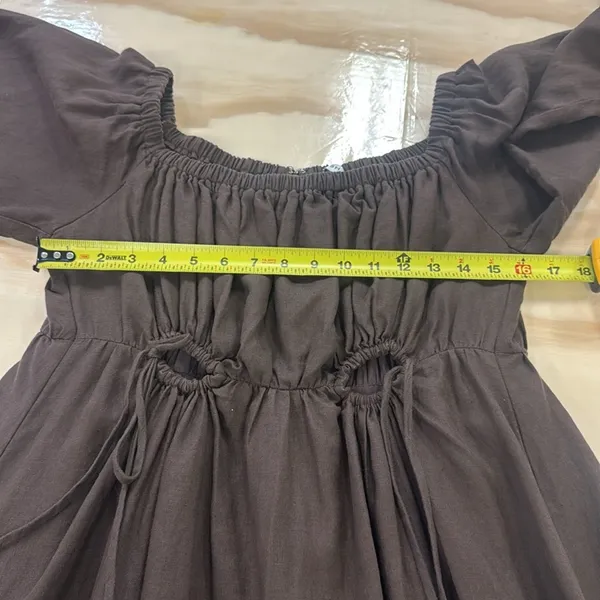 DISSH Linen Boho Western Off The Shoulder Midi Dress Cutouts Brown‎ Sz 12 - Image 10