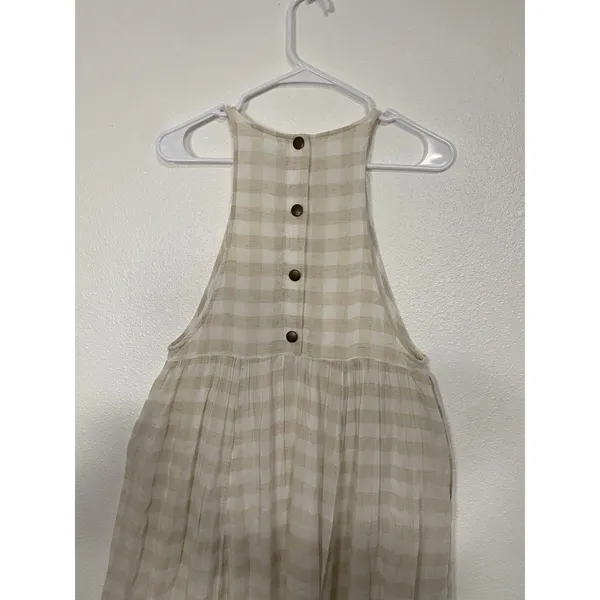 KIMCHI BLUE Size S Gingham White Beige Plaid Linen Cotton Pinafore Dress Snaps - Image 10