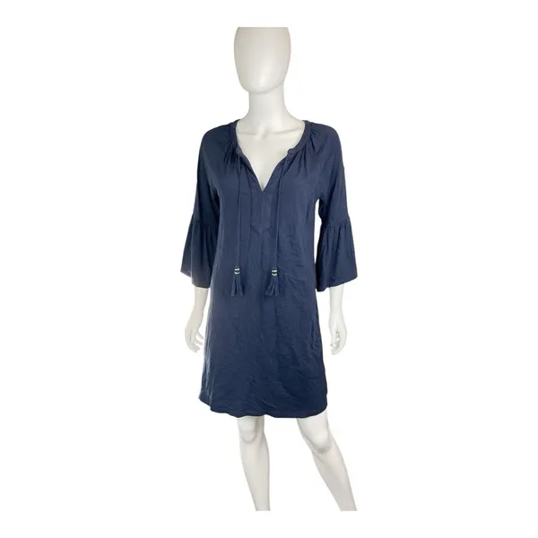 Lilly Pulitzer Del Lago Dress Women's Navy Blue Cotton‎ Blend Bell Sleeve Size S - Image 3