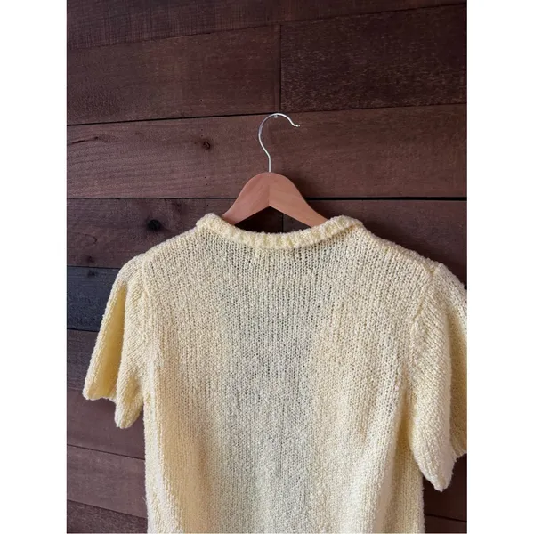 Vintage LeRoy Knitwear Butter Yellow Short Sleeve Cardigan Sweater - Image 7