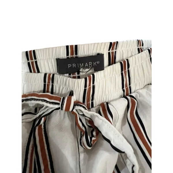 Primark Women's Striped Pants White Brown Size Small - Image 4