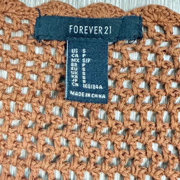 Forever 21 Retro Crochet Knit Bell Sleeves Crop Top 100% Cotton Size Small Brown - Image 7