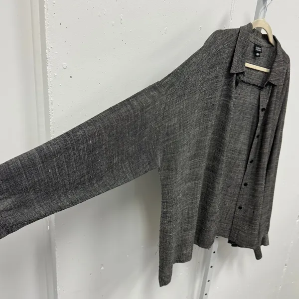 Eileen Fisher Italian Fabric Linen Blend Button Down Shirt Grey Lg Lagenlook - Image 6