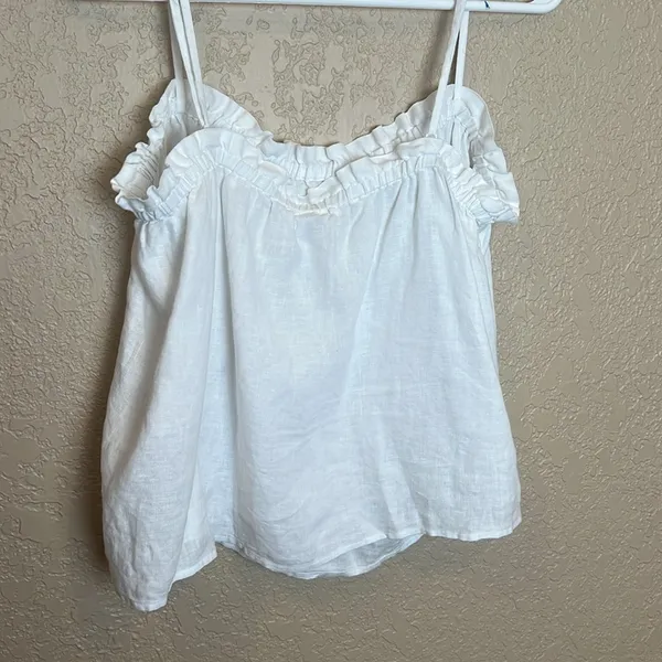 Aritzia Wilfred Vermeer Linen Babydoll Camisole White Ruffle Tank Top L - Image 7