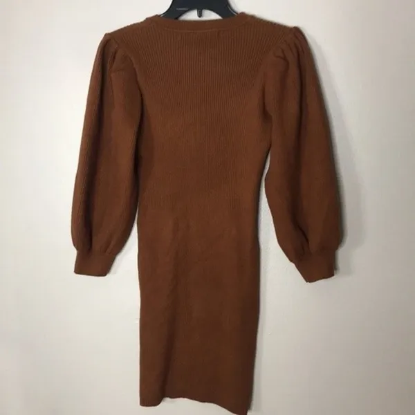 Hyfve brown puffer sleeves sweater dress size large ladies cute‎ modest - Image 11